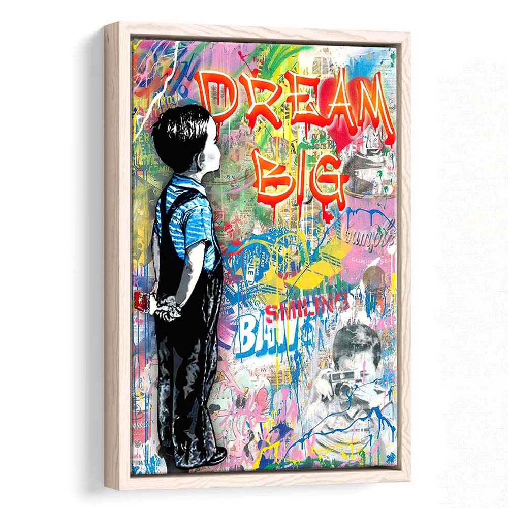 Dream Big, Colorful Graffiti Painting Art, Framed Canvas Print, Floating Frame, Luxury Wall Art Decor