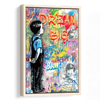 Dream Big, Colorful Graffiti Painting Art, Framed Canvas Print, Floating Frame, Luxury Wall Art Decor