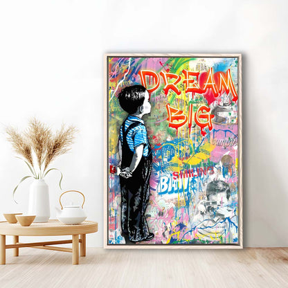Dream Big, Colorful Graffiti Painting Art, Framed Canvas Print, Floating Frame, Luxury Wall Art Decor