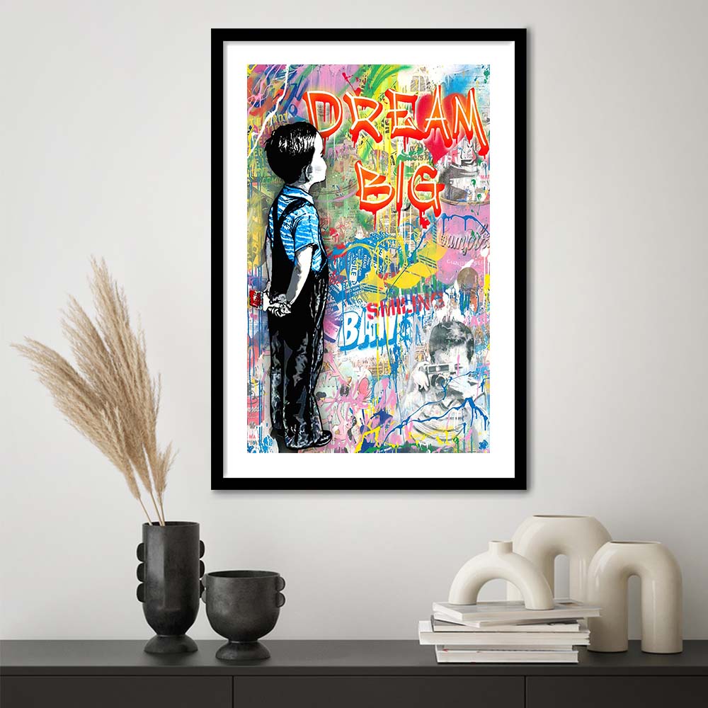 Dream Big, Colorful Graffiti Painting Art, Framed Art Print, Luxury Pictures Framed, White Border