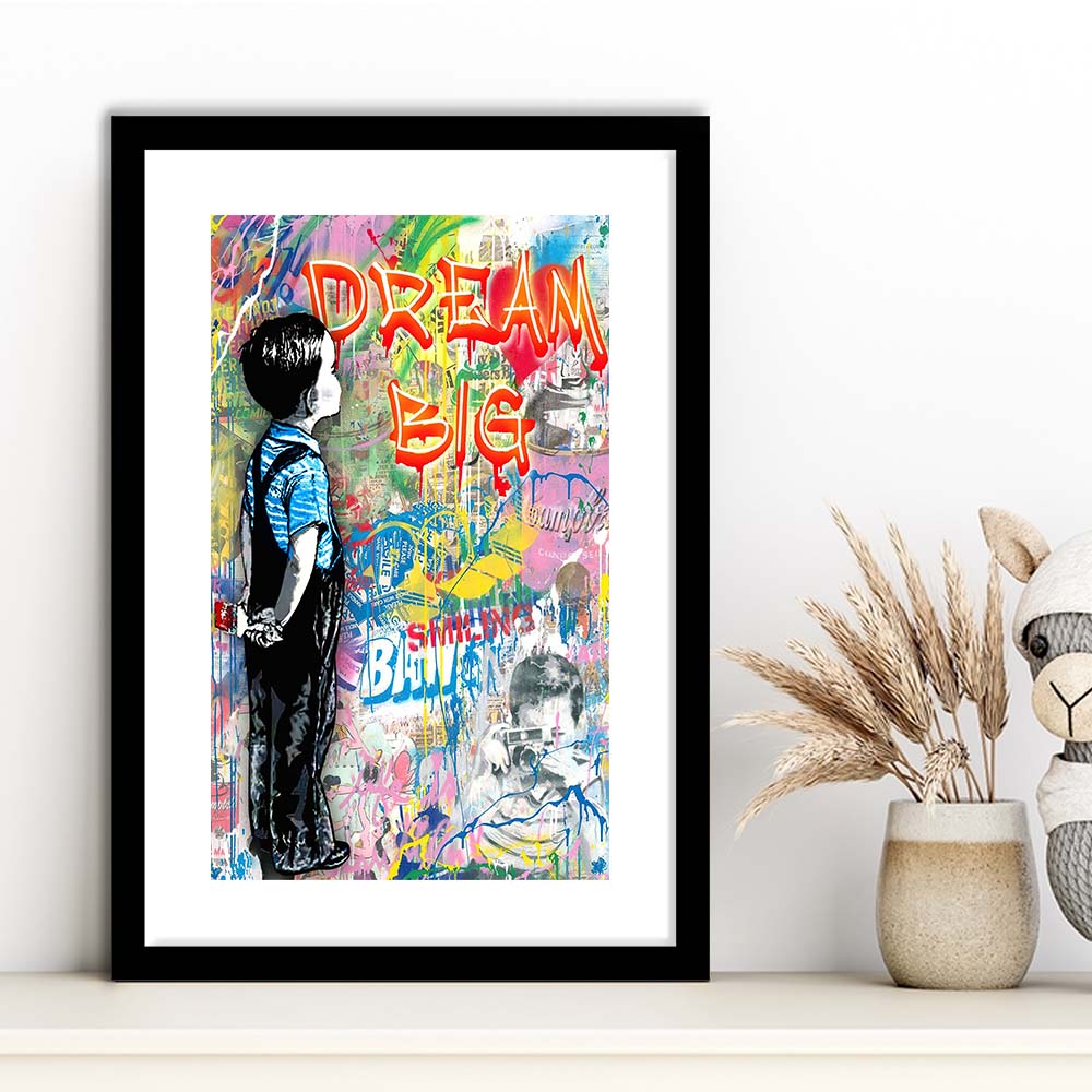 Dream Big, Colorful Graffiti Painting Art, Framed Art Print, Luxury Pictures Framed, White Border