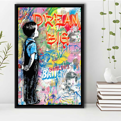 Dream Big, Colorful Graffiti Painting Art, Framed Canvas Print, Floating Frame, Luxury Wall Art Decor