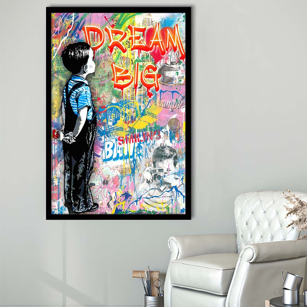Dream Big, Colorful Graffiti Painting Art, Framed Art Print, Picture Framed Wall Art Decor