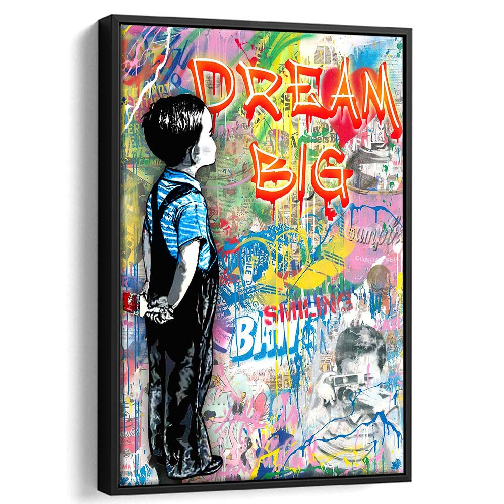 Dream Big, Colorful Graffiti Painting Art, Framed Canvas Print, Floating Frame, Luxury Wall Art Decor