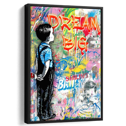 Dream Big, Colorful Graffiti Painting Art, Framed Canvas Print, Floating Frame, Luxury Wall Art Decor