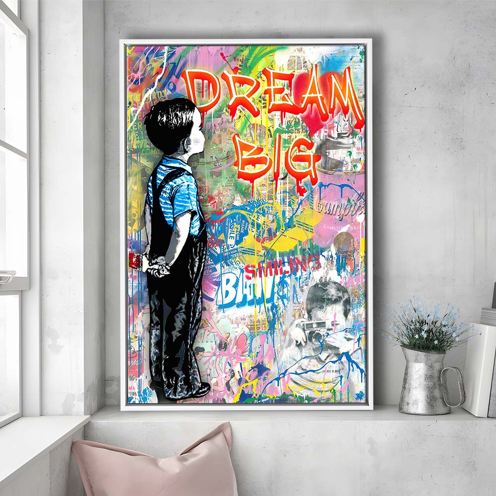 Dream Big, Colorful Graffiti Painting Art, Framed Canvas Print, Floating Frame, Luxury Wall Art Decor