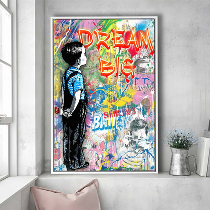 Dream Big, Colorful Graffiti Painting Art, Framed Canvas Print, Floating Frame, Luxury Wall Art Decor