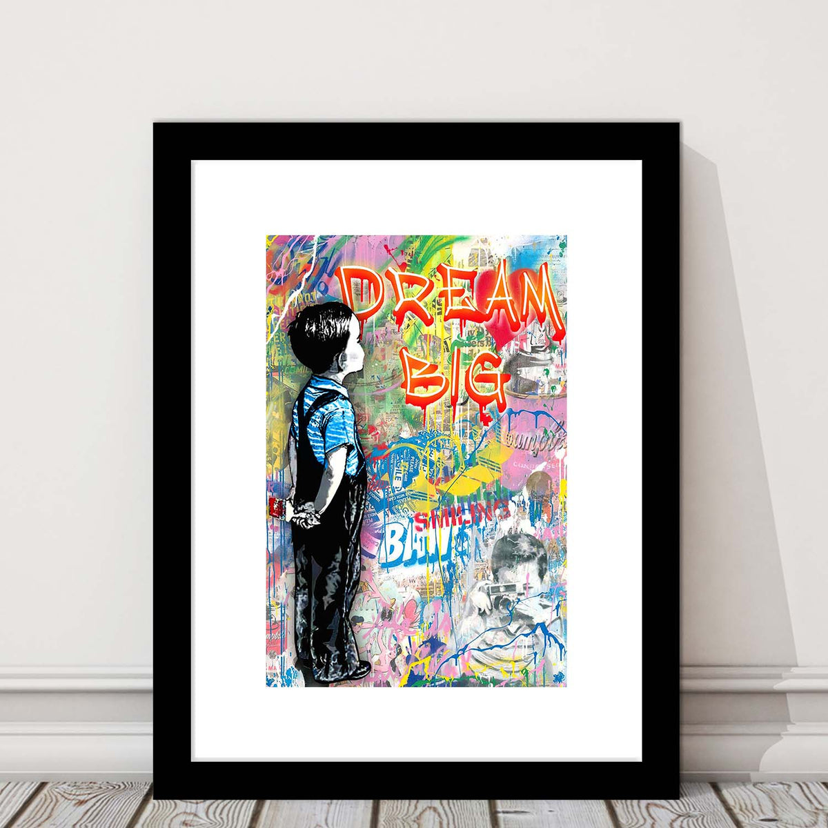Dream Big, Colorful Graffiti Painting Art, Framed Art Print, Luxury Pictures Framed, White Border