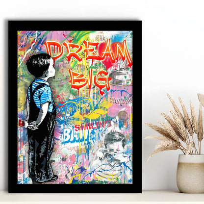 Dream Big, Colorful Graffiti Painting Art, Framed Art Print, Picture Framed Wall Art Decor