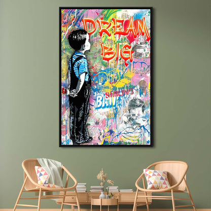 Dream Big, Colorful Graffiti Painting Art, Framed Canvas Print, Floating Frame, Luxury Wall Art Decor