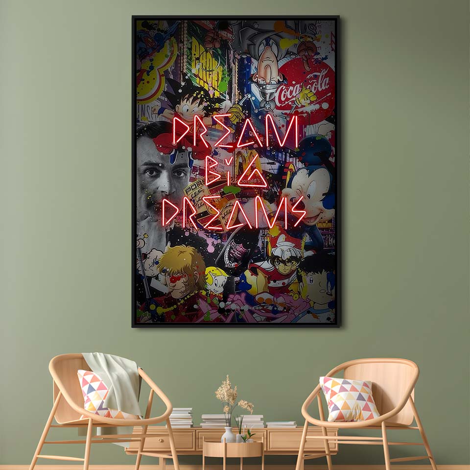 Dream Big Dreams, Colorful Graffiti Painting Art, Framed Canvas Print, Floating Frame, Luxury Wall Art Decor