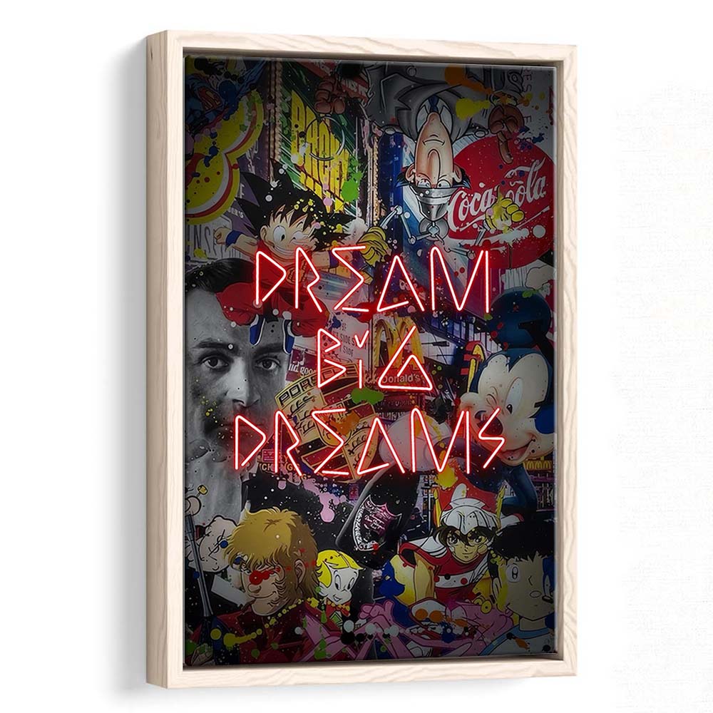 Dream Big Dreams, Colorful Graffiti Painting Art, Framed Canvas Print, Floating Frame, Luxury Wall Art Decor