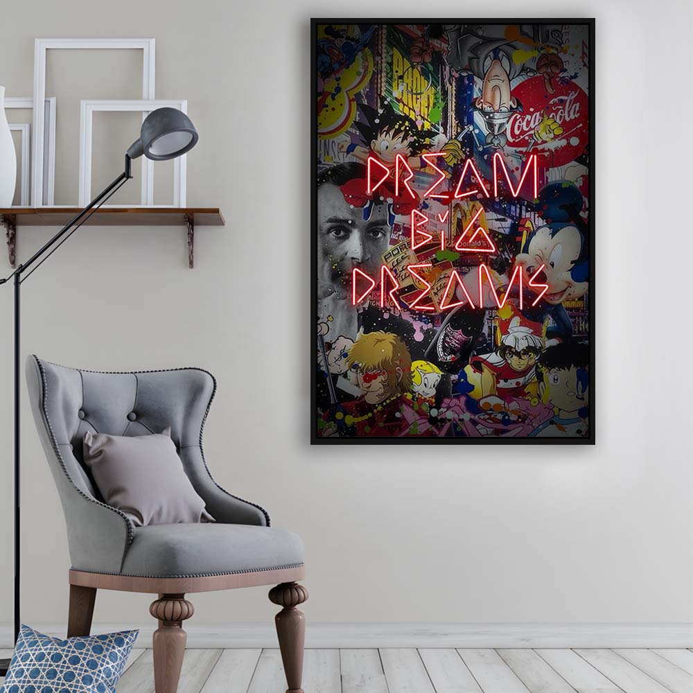 Dream Big Dreams, Colorful Graffiti Painting Art, Framed Canvas Print, Floating Frame, Luxury Wall Art Decor
