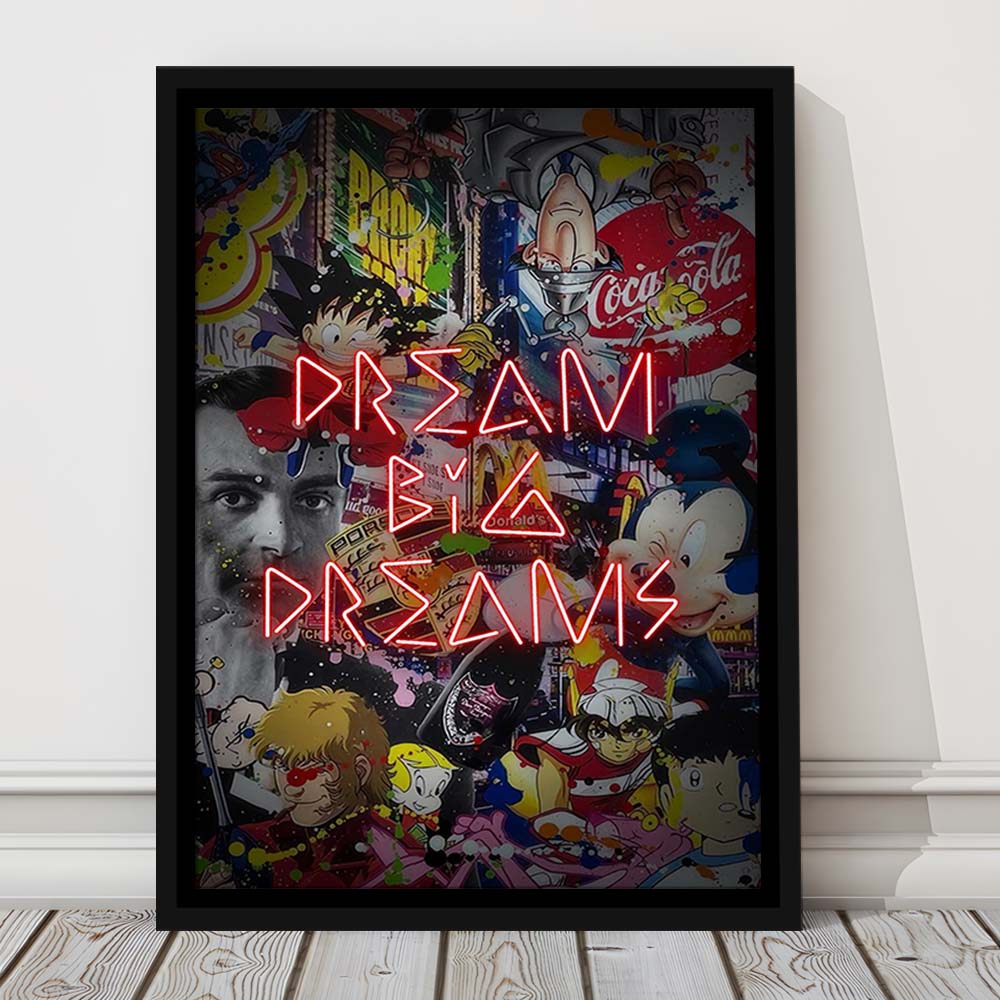 Dream Big Dreams, Colorful Graffiti Painting Art, Framed Canvas Print, Floating Frame, Luxury Wall Art Decor