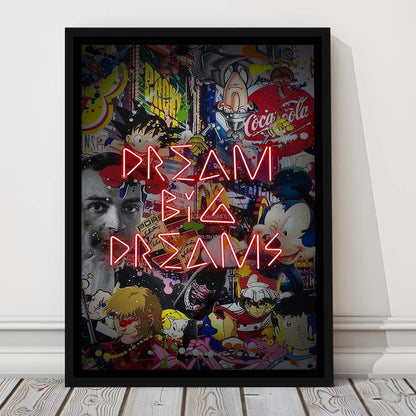 Dream Big Dreams, Colorful Graffiti Painting Art, Framed Canvas Print, Floating Frame, Luxury Wall Art Decor