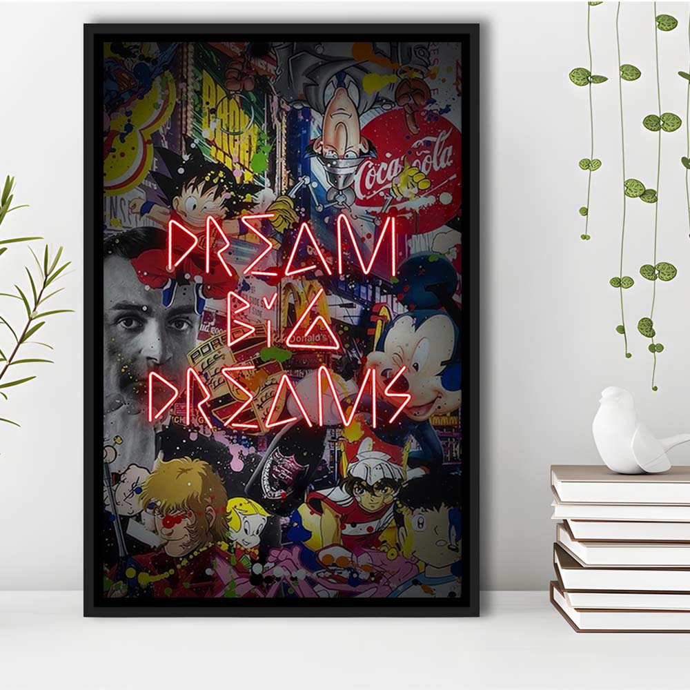 Dream Big Dreams, Colorful Graffiti Painting Art, Framed Canvas Print, Floating Frame, Luxury Wall Art Decor