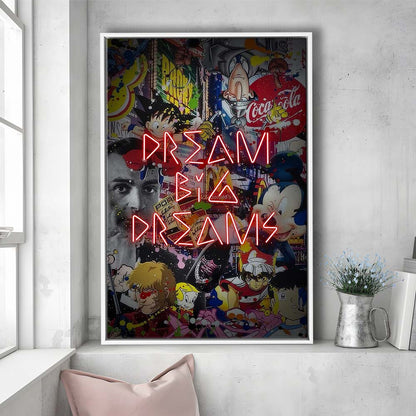 Dream Big Dreams, Colorful Graffiti Painting Art, Framed Canvas Print, Floating Frame, Luxury Wall Art Decor
