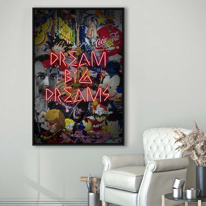 Dream Big Dreams, Colorful Graffiti Painting Art, Framed Canvas Print, Floating Frame, Luxury Wall Art Decor