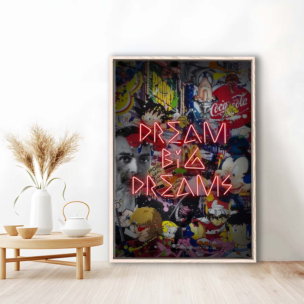Dream Big Dreams, Colorful Graffiti Painting Art, Framed Canvas Print, Floating Frame, Luxury Wall Art Decor