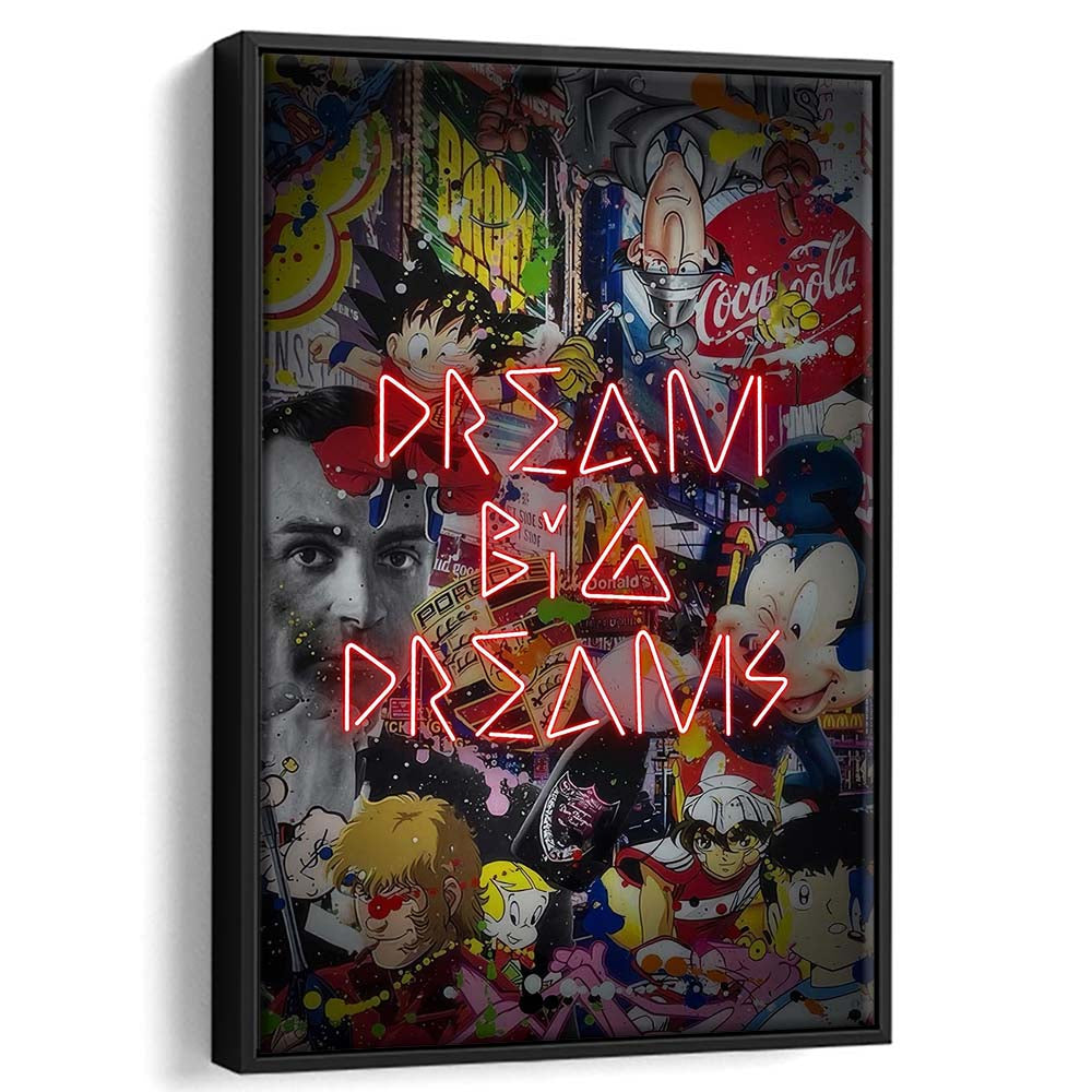 Dream Big Dreams, Colorful Graffiti Painting Art, Framed Canvas Print, Floating Frame, Luxury Wall Art Decor
