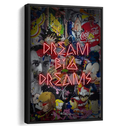 Dream Big Dreams, Colorful Graffiti Painting Art, Framed Canvas Print, Floating Frame, Luxury Wall Art Decor