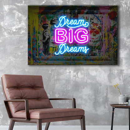 Dream Big Dreams Neon Signs Art Print, Canvas Print Wall Art, Wall Decor, Neon Effect Art