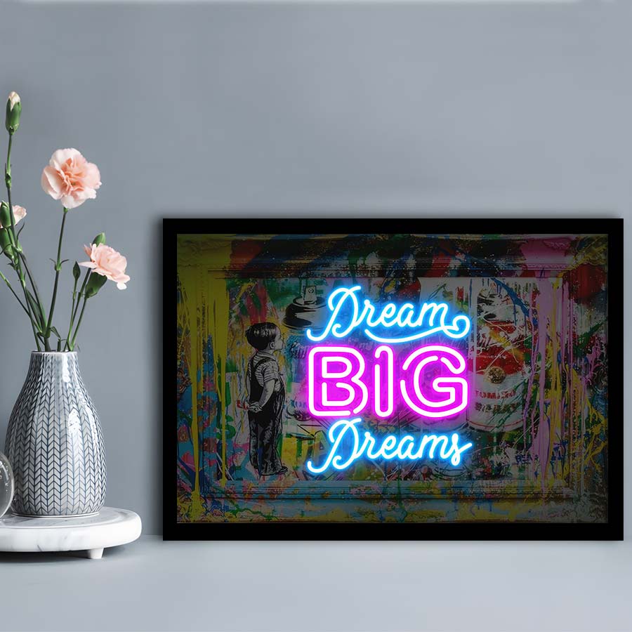 Dream Big Dreams Neon Signs Art Print, Framed Art Print Wall Decor, Neon Art Print, Picture Framed