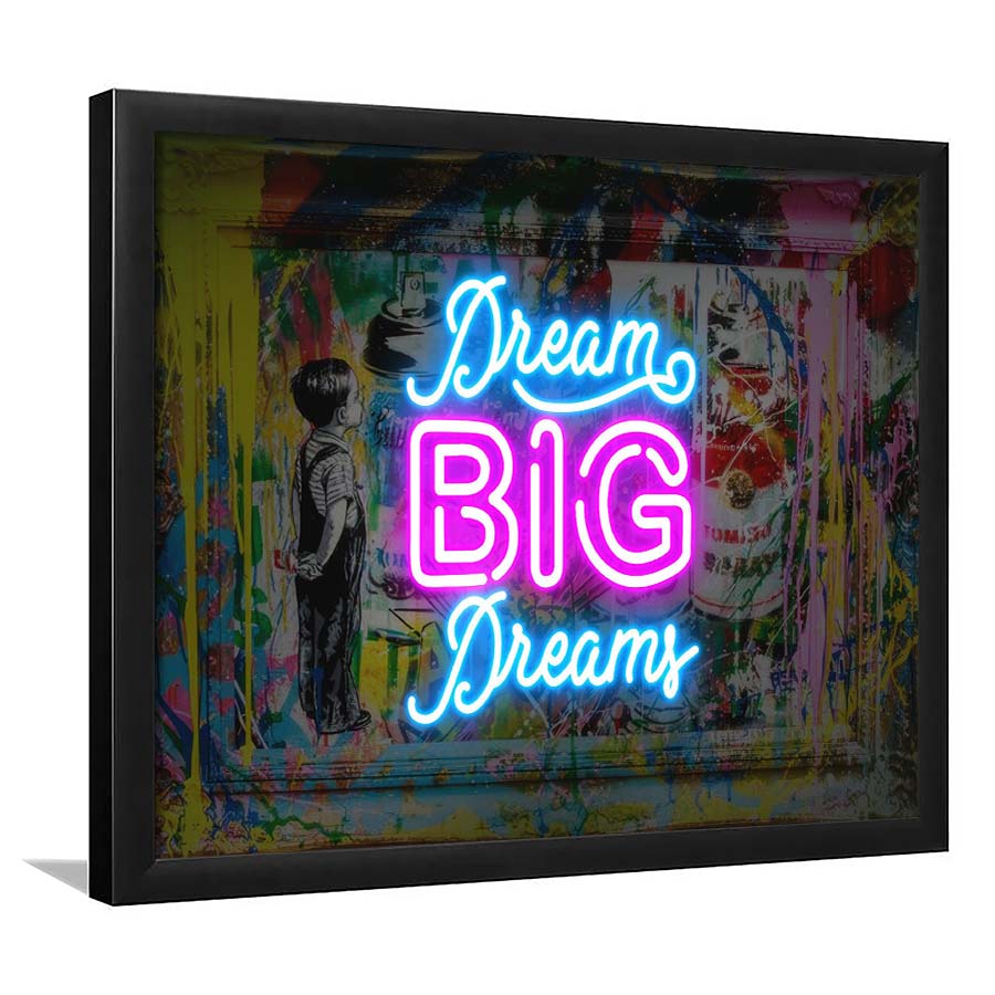 Dream Big Dreams Neon Signs Art Print, Framed Art Print Wall Decor, Neon Art Print, Picture Framed