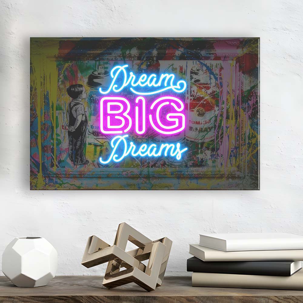 Dream Big Dreams Neon Signs Art Print, Canvas Print Wall Art, Wall Decor, Neon Effect Art