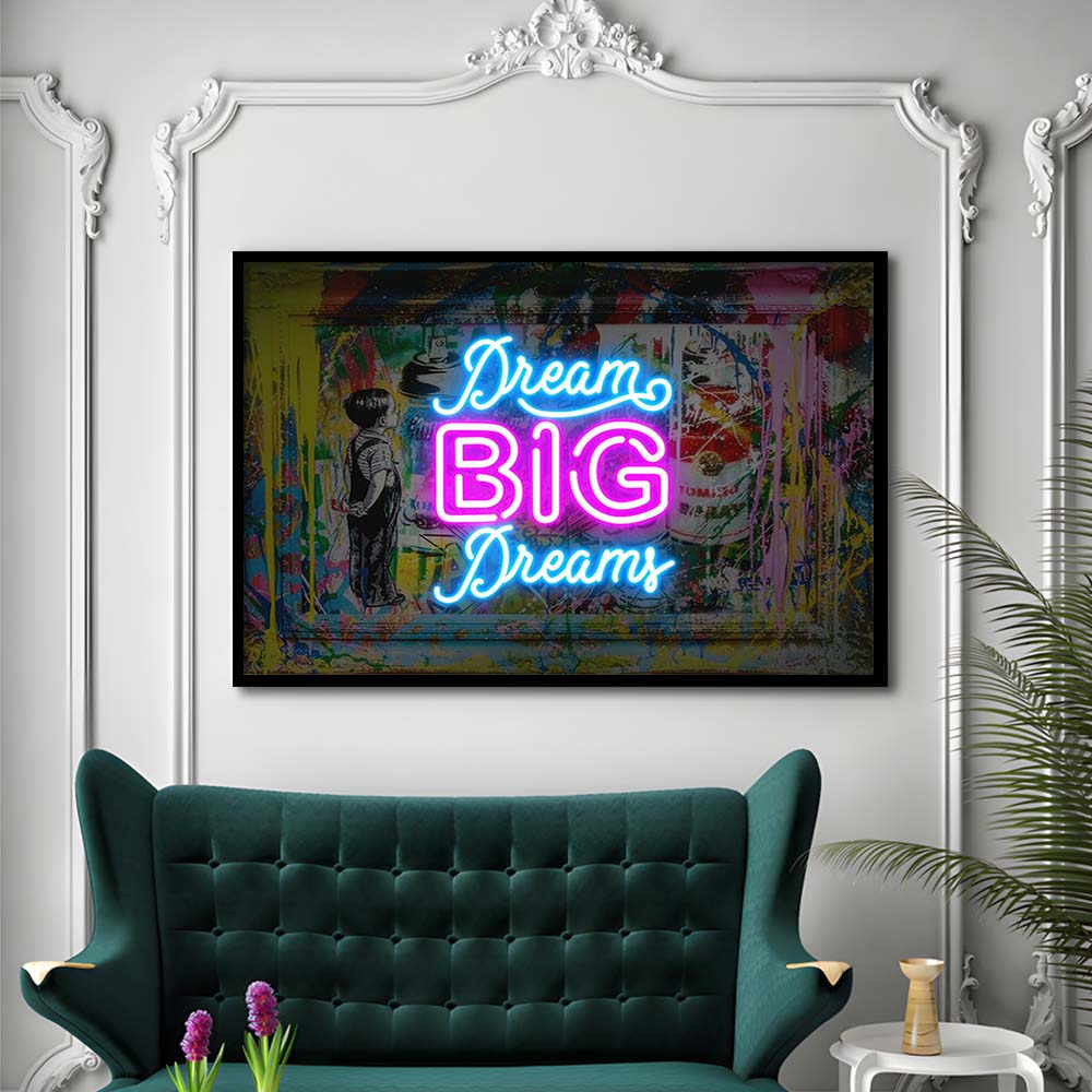 Dream Big Dreams Neon Signs Art Print, Framed Art Print Wall Decor, Neon Art Print, Picture Framed