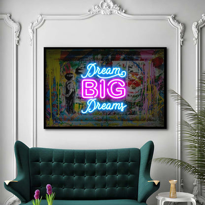 Dream Big Dreams Neon Signs Art Print, Framed Art Print Wall Decor, Neon Art Print, Picture Framed