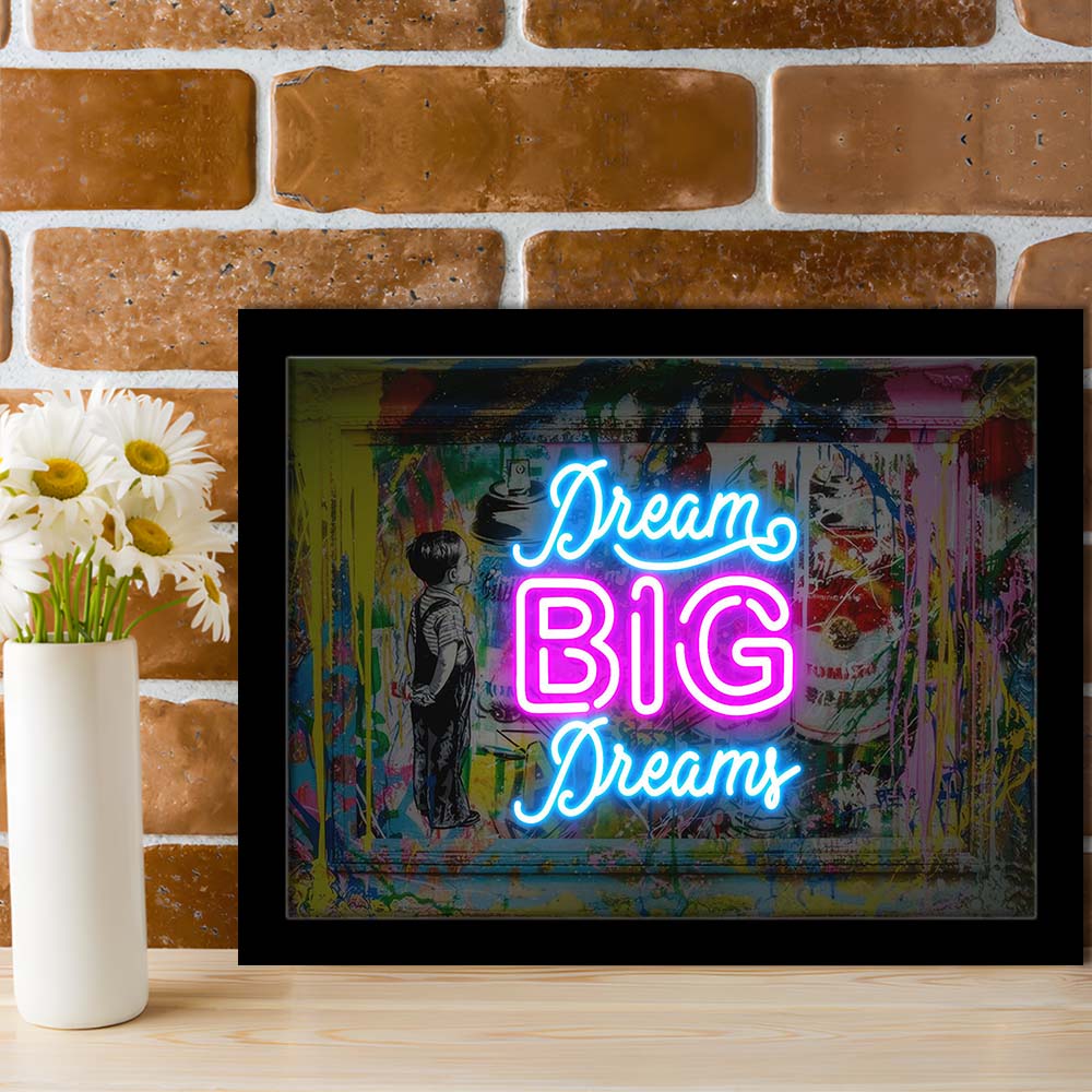 Dream Big Dreams Neon Signs Art Print, Framed Art Print Wall Decor, Neon Art Print, Picture Framed