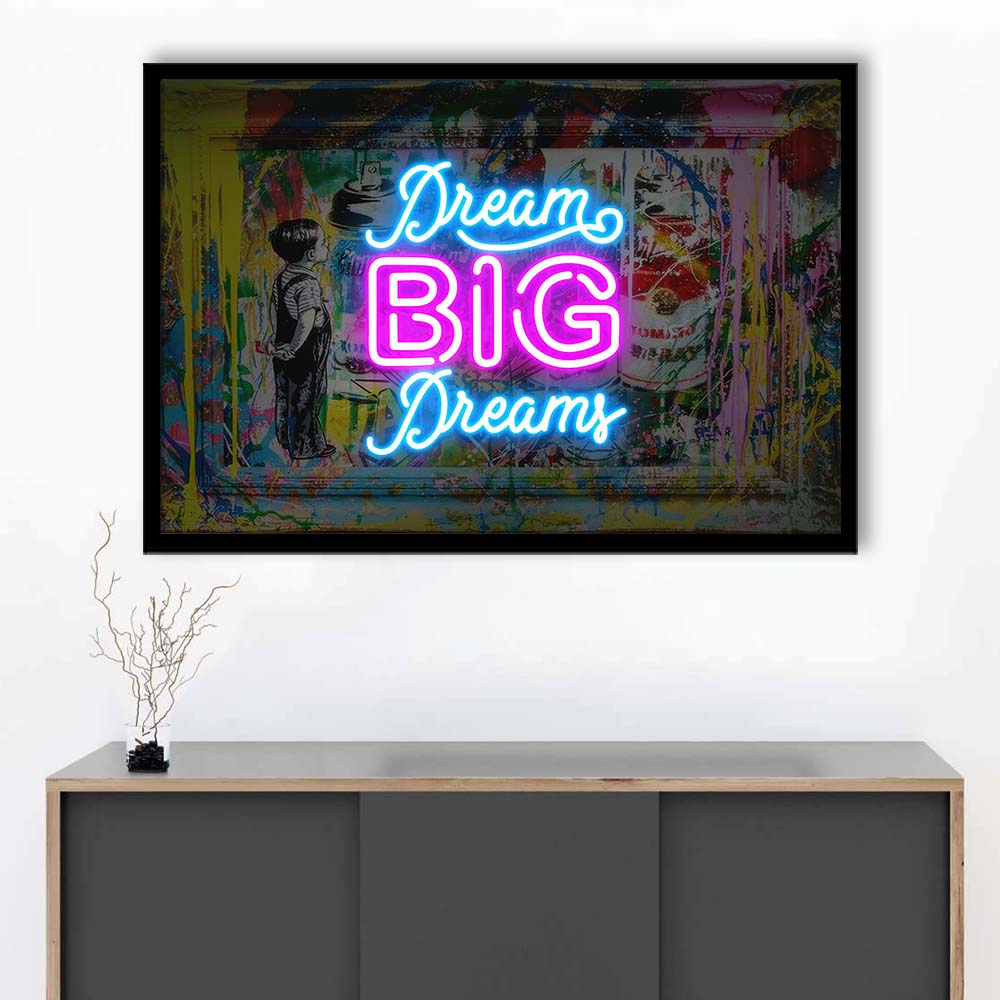 Dream Big Dreams Neon Signs Art Print, Framed Art Print Wall Decor, Neon Art Print, Picture Framed