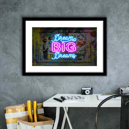 Dream Big Dreams Neon Signs Art Print, Framed Art Print Wall Decor, White Border, Framed Picture