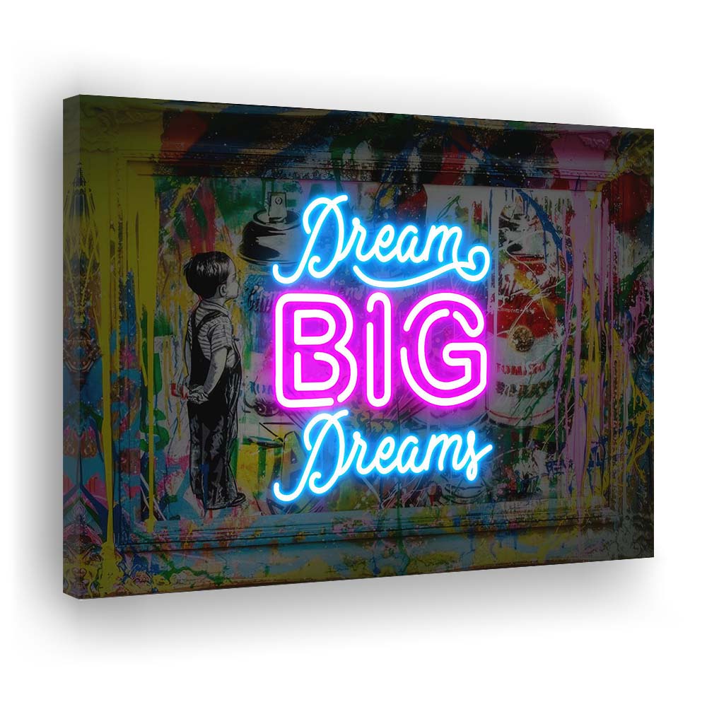 Dream Big Dreams Neon Signs Art Print, Canvas Print Wall Art, Wall Decor, Neon Effect Art