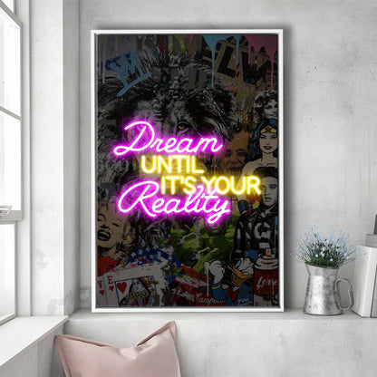 Dream Until It's Your Reality, Colorful Graffiti Painting Art, Framed Canvas Print, Floating Frame, Luxury Wall Art Decor
