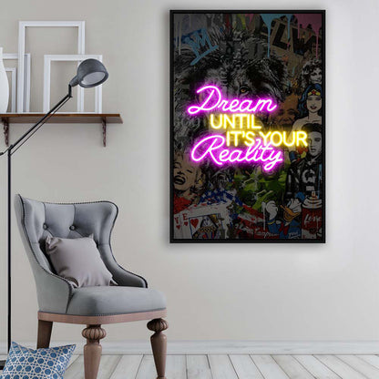 Dream Until It's Your Reality, Colorful Graffiti Painting Art, Framed Canvas Print, Floating Frame, Luxury Wall Art Decor