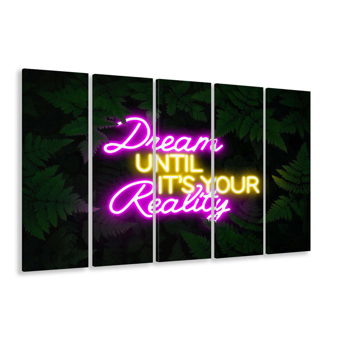 Dream Until It'S Your Reality Neon Signs Art Print, Extra Large 5 Panels Multi Canvas Print Wall Art, Home Decor