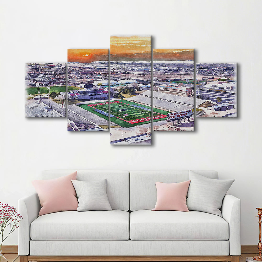 Dreamstyle Stadium, University Painting Stadium Watercolor, Sport Art, Mixed 5 Panel, Canvas Print Wall Art