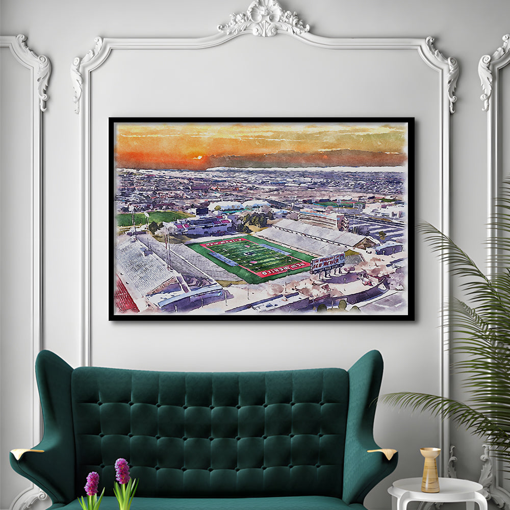 Dreamstyle Stadium, University Painting Stadium Watercolor, Sport Gift Art, Framed Art Print Wall Decor