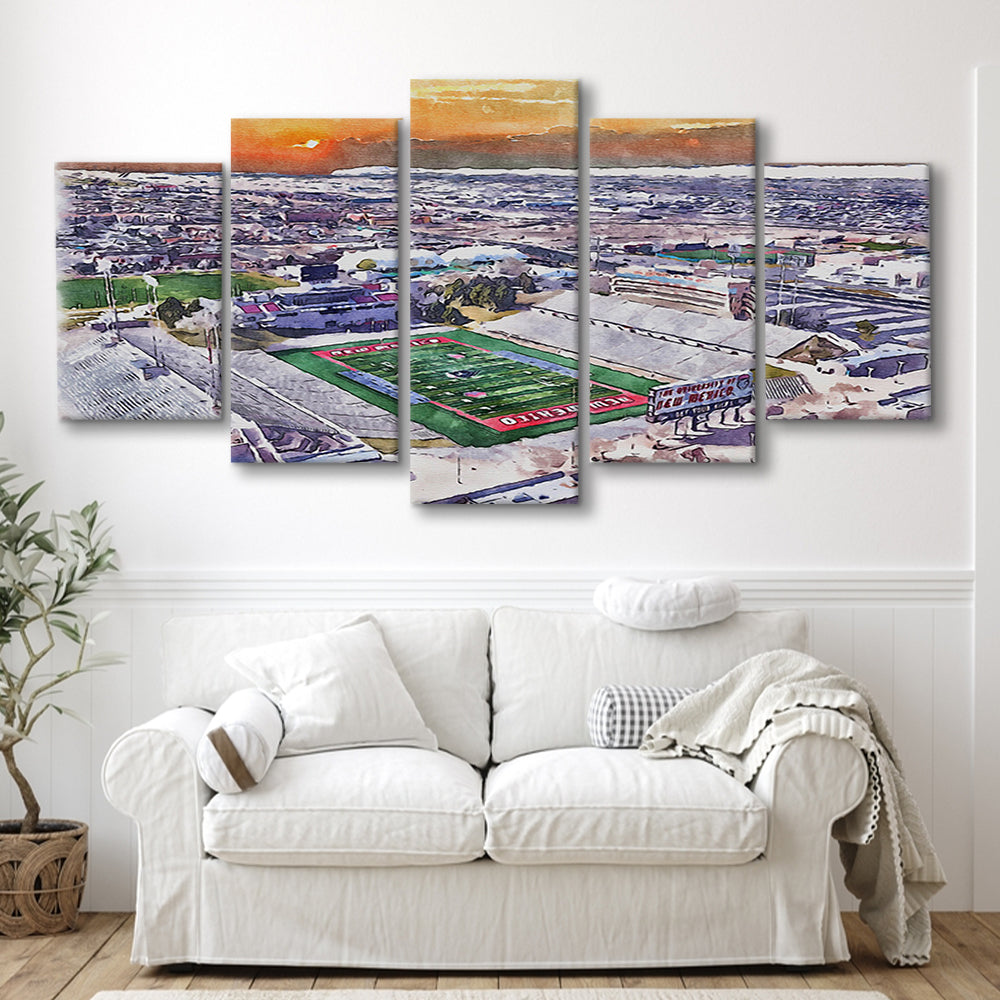 Dreamstyle Stadium, University Painting Stadium Watercolor, Sport Art, Mixed 5 Panel, Canvas Print Wall Art