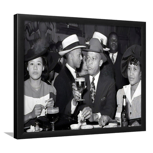 Drinking Beer, Black and White, Vintage Photography, Bar Cart Print, Home Bar Decor, Framed Art Print Wall Decor