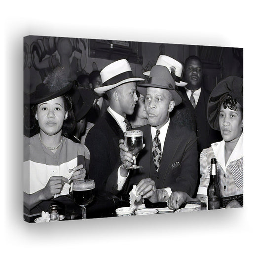 Drinking Beer, Black and White, Vintage Photography, Bar Cart Print, Home Bar Decor, Canvas Print Wall Art Decor