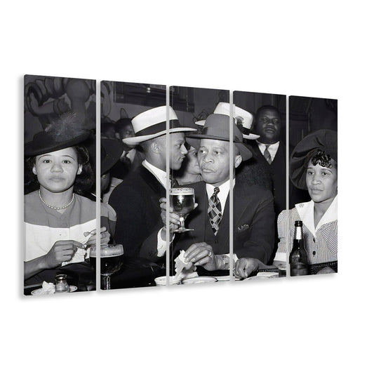 Drinking Beer, Black and White, Vintage Photography, Bar Cart Print, Home Bar Decor, 5 Pieces Large Canvas Print