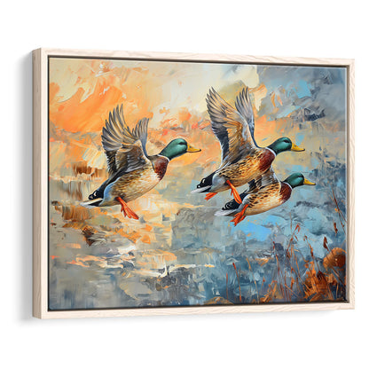 Duck Flying Huting Painting Art, Framed Canvas Print, Painting Art, Floating Framed Canvas Print Wall Art