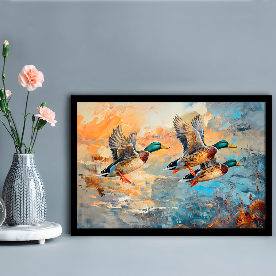 Duck Flying Huting Painting Art, Framed  Print, Painting Art, Framed Art Print Wall Decor, Framed Picture