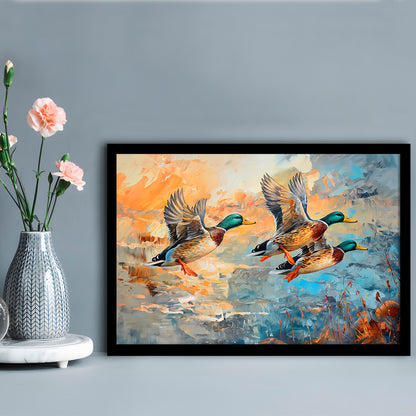 Duck Flying Huting Painting Art, Framed  Print, Painting Art, Framed Art Print Wall Decor, Framed Picture