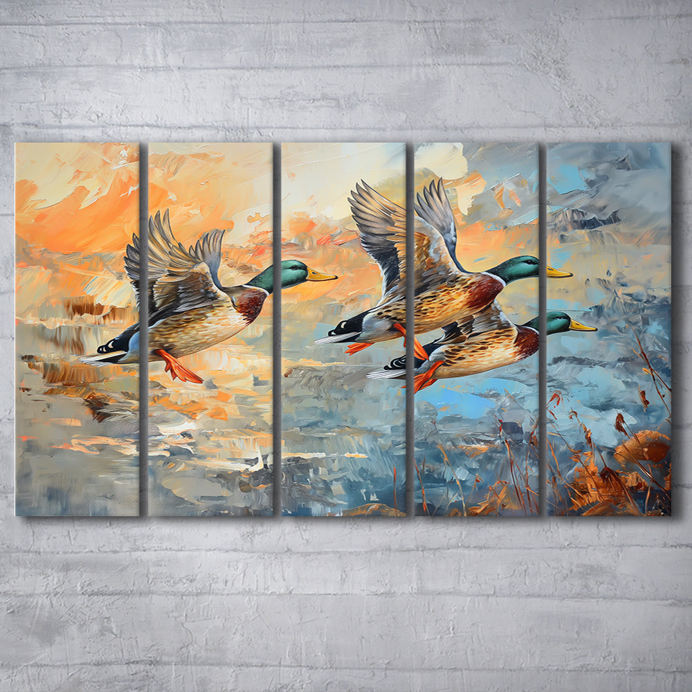 Duck Flying Huting Painting Art, Canvas Art Print, Painting Art, Multi Panels Canvas Print Wall Art