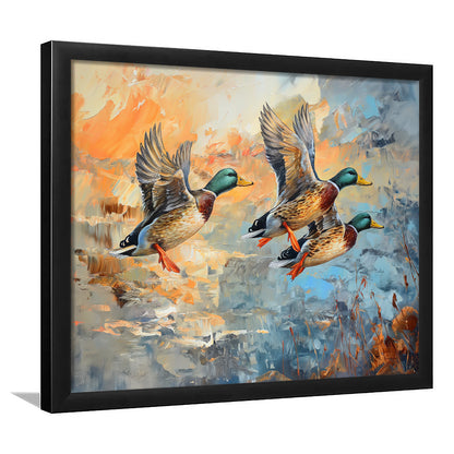 Duck Flying Huting Painting Art, Framed  Print, Painting Art, Framed Art Print Wall Decor, Framed Picture