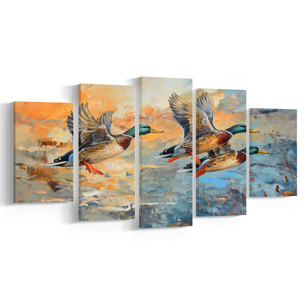 Duck Flying Huting Painting Art, Canvas Art Decor Print, Painting Art, Mixed Panels Canvas Print Wall Art